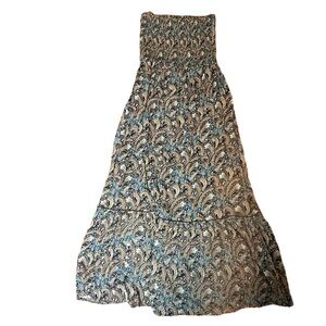 Earthbound Trading Co Tan Black & Cream Paisley Tube Prairie Maxi Dress Sz Large